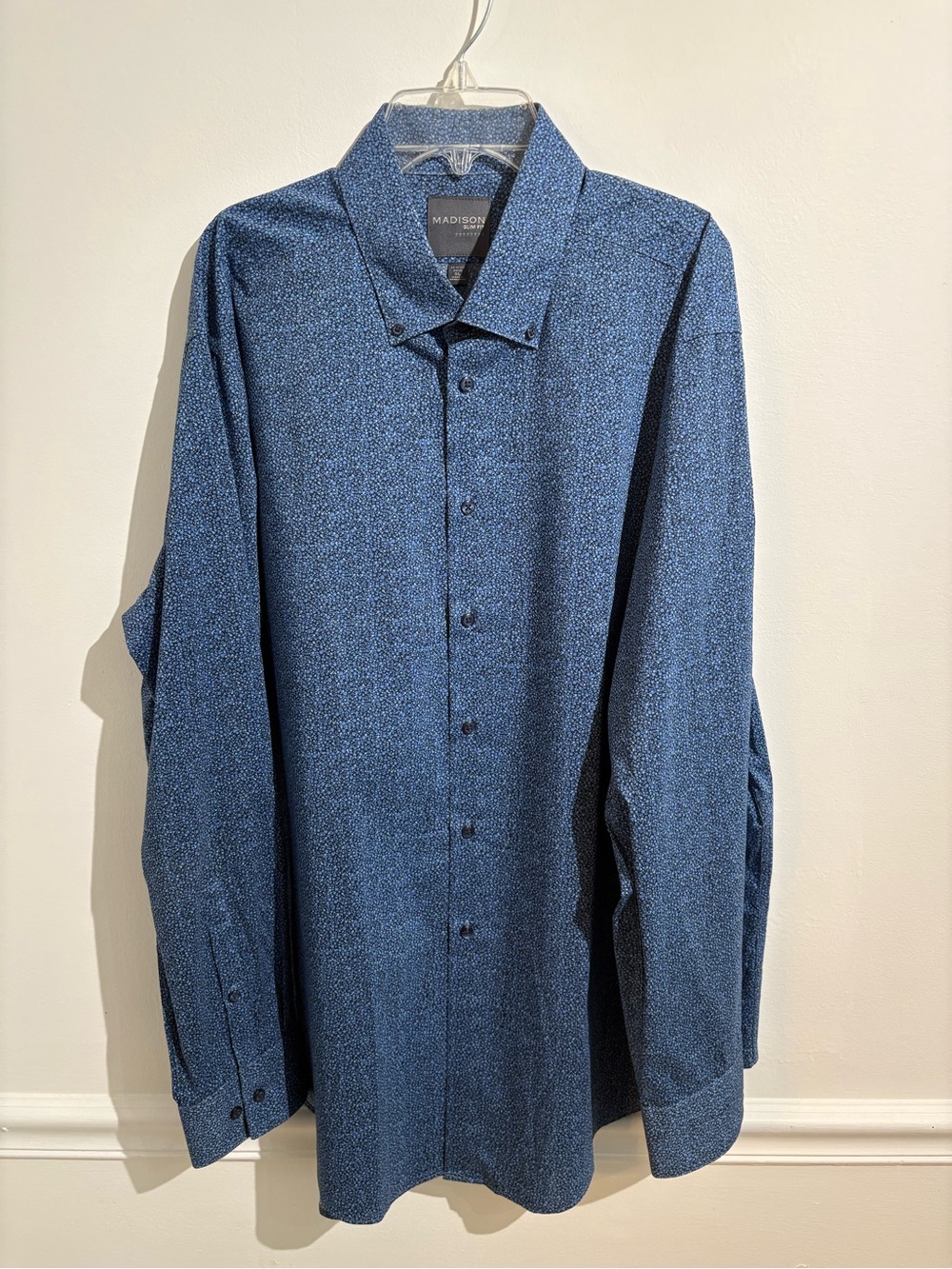 Madison Navy Micro-Pattern Long Sleeve Dress Shirt